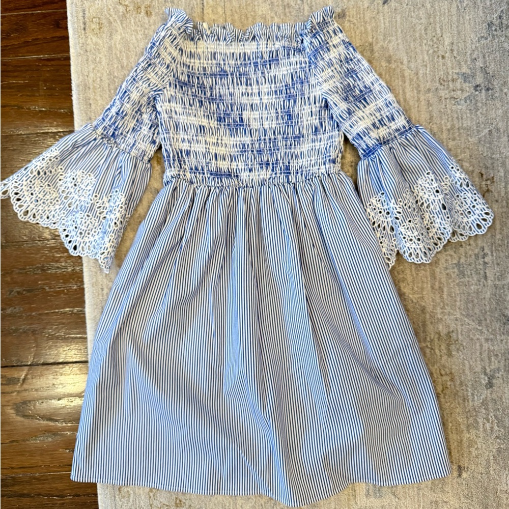 Stripes Ruched Flowy Off the Shoulder Dress